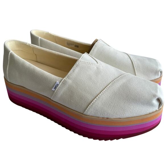 TOMS Alpargata Platform Espadrille Rainbow Canvas Womens Size 12 - Picture 1 of 11